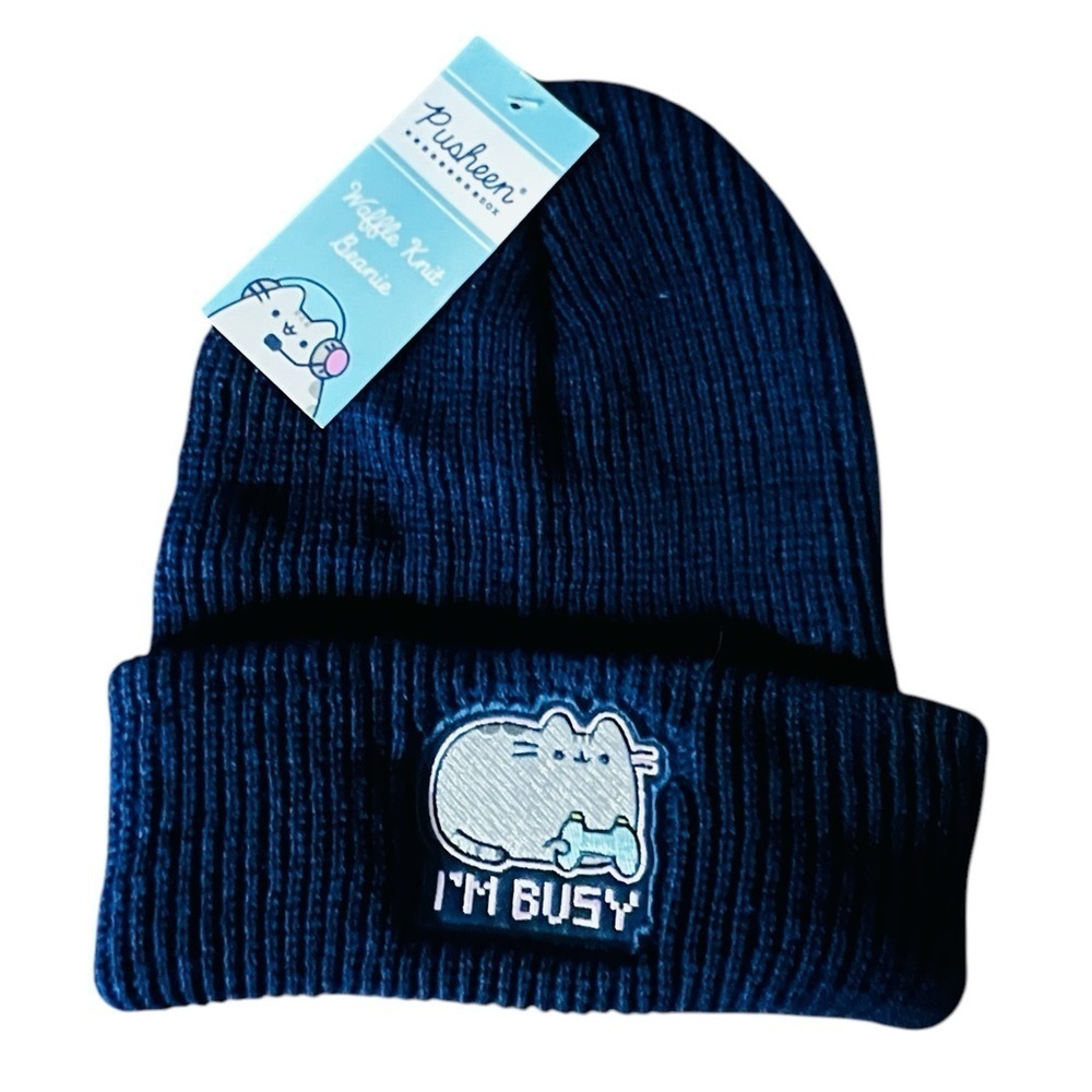PUSHEEN BLACK WAFFLE KNIT BEANIE ONE SIZE NEW WITH TAG